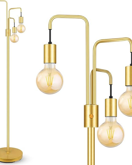 BoostArea Industrial Floor Lamp for Living Room,Gold Modern Standing Lamp Stand Up Lamp with 3 Light, Bulbs Not Included,Simple Design Floor Lamp for Bedroom, Living Room, Office, Kids Room, Reading - LeafyLoom