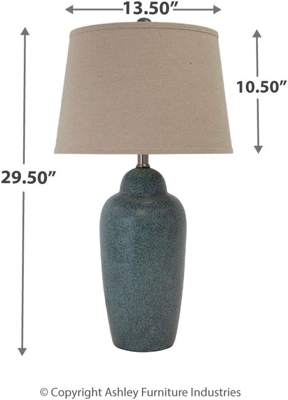 Signature Design by Ashley Saher Contemporary 30" Glazed Ceramic Table Lamp, Dark Green - LeafyLoom
