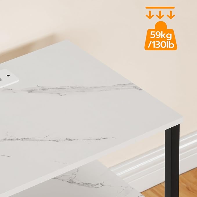 HOOBRO LED TV Stand for 75 Inch TVs with Charging Station, Gaming Entertainment Center with 3-Tier Open Storage, Long 63” Media TV Console Table, TV Stand for Living Room, Marble White BM21UDDS01 - LeafyLoom