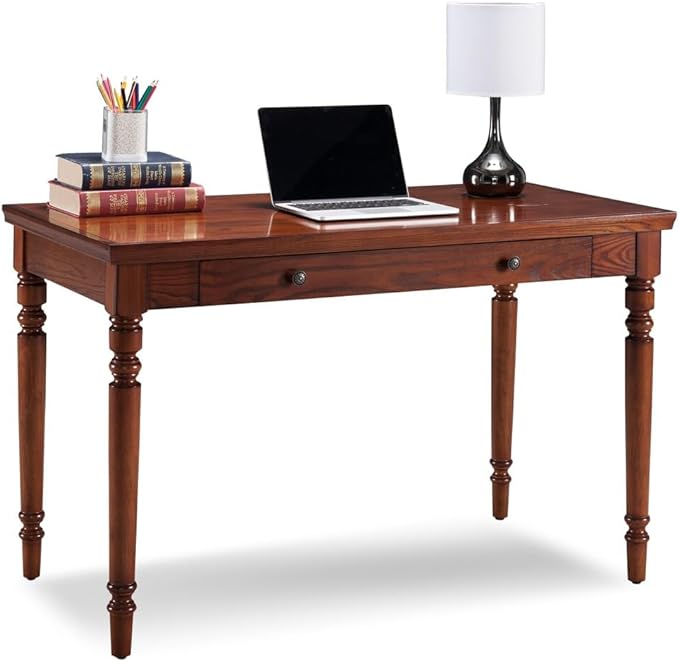 Leick Home SINCE 1910 Farmhouse Oak Turned leg Laptop Desk with Center Drawer, FURNITURE - LeafyLoom