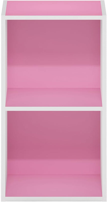 Furinno Luder Bookcase / Book / Storage, 2-Tier Cube, Pink/White - LeafyLoom