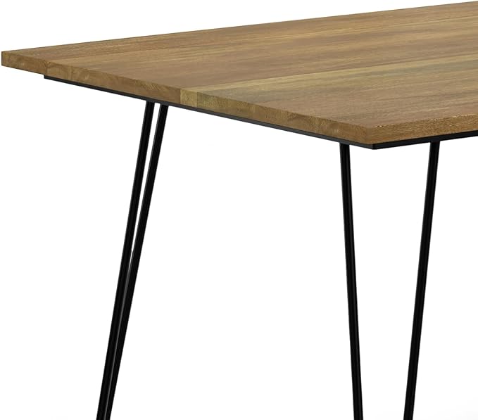 SIMPLIHOME Hunter SOLID MANGO WOOD and Metal Rectangle Industrial Table for The Dining Room, 66 inch, Light Brown - LeafyLoom