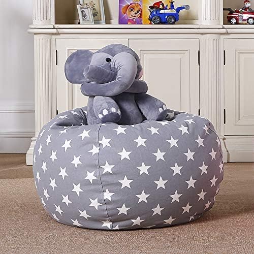 Aubliss Stuffed Animal Bean Bag Storage Chair, Beanbag Covers Only for Organizing Plush Toys, Turns into Bean Bag Seat for Kids When Filled, Medium 32"-Canvas Stars Grey - LeafyLoom