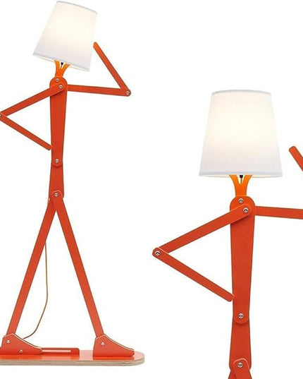 Cool Creative Floor Lamps Wood Tall Decorative Corner Reading Standing Swing Arm Light for Living Room Bedroom Office Farmhouse Kids Boys Girls Gift - with LED Bulb (Orange) - LeafyLoom