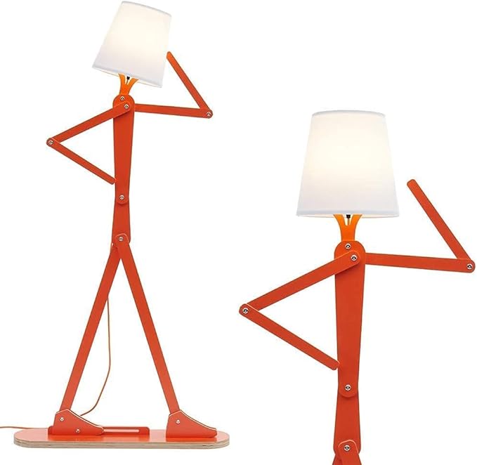 Cool Creative Floor Lamps Wood Tall Decorative Corner Reading Standing Swing Arm Light for Living Room Bedroom Office Farmhouse Kids Boys Girls Gift - with LED Bulb (Orange) - LeafyLoom