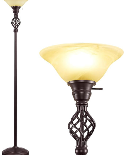 Victorian Floor Lamp, Standing Lamp with Glass Bowl Shade, Torchiere Floor Lamp with Metal Body & Heavy Base, 72-Inch Floor Lamp Decor for Living Room Bedroom Den Office (Bulb Included) - LeafyLoom