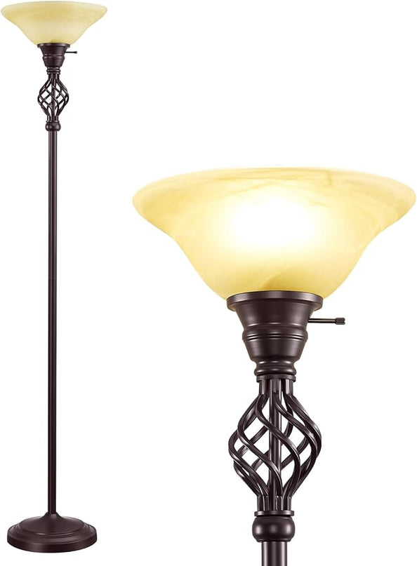 Victorian Floor Lamp, Standing Lamp with Glass Bowl Shade, Torchiere Floor Lamp with Metal Body & Heavy Base, 72-Inch Floor Lamp Decor for Living Room Bedroom Den Office (Bulb Included) - LeafyLoom