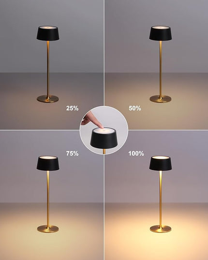 DAWALIGHT Cordless Lamp 4000mAh Rechargeable tbale lamp LED Desk Lamp Stepless Dimming Black and Gold Battery Operated Portable Cordless 2700K Gold Base - LeafyLoom