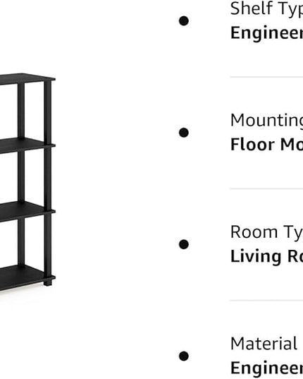 Furinno Turn-N-Tube 4-Tier Multipurpose Shelf Display Rack, Square Tube, Americano/Black - LeafyLoom