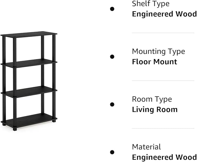 Furinno Turn-N-Tube 4-Tier Multipurpose Shelf Display Rack, Square Tube, Americano/Black - LeafyLoom