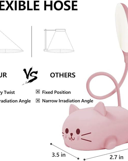 Kids Lamp, LED Desk Lamp for Kids, Cute Cat Lamp Kawaii Desk Accessories, Flexible Gooseneck Eye-Care Cartoons Small Desk Lamp Girls Gifts (Pink) - LeafyLoom