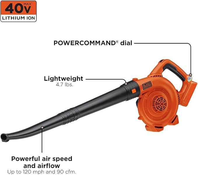 BLACK+DECKER 40V MAX Cordless Blower, Hard Surface Sweeper, Variable Speed Up To 120 MPH, with Battery and Charger (LSW36) - LeafyLoom