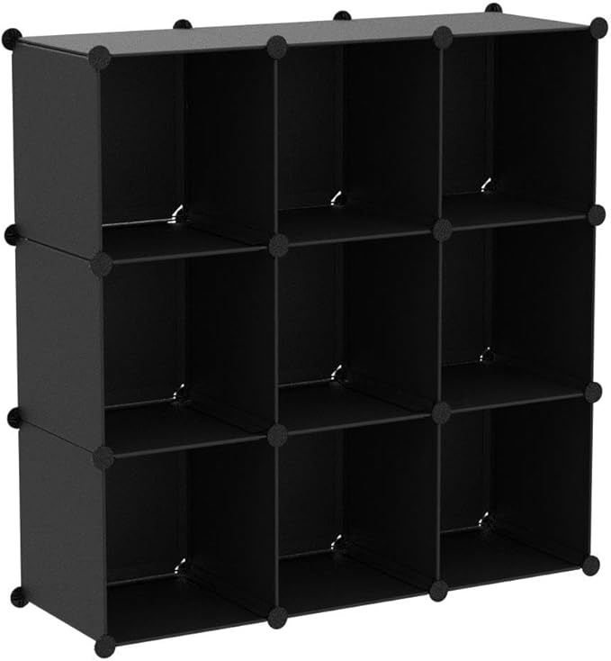 C&AHOME Cube Storage, 9-Cube BookShelf, Plastic Closet Cabinet Organizer, DIY Stackable Bookcase, Modular shelving Units Ideal for Home, Office, Kids Room, 36.6" L x 12.4" W x 48.4" H Black SHS3009A - LeafyLoom