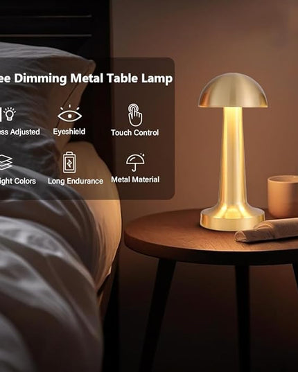 Portable LED Table Lamp, 3-Levels Brightness Metal Desk Lamp, 3 Color Touch Control Rechargeable Lamp, Night Light, Bedside Lamp,Dining Room Lamp (Gold) - LeafyLoom