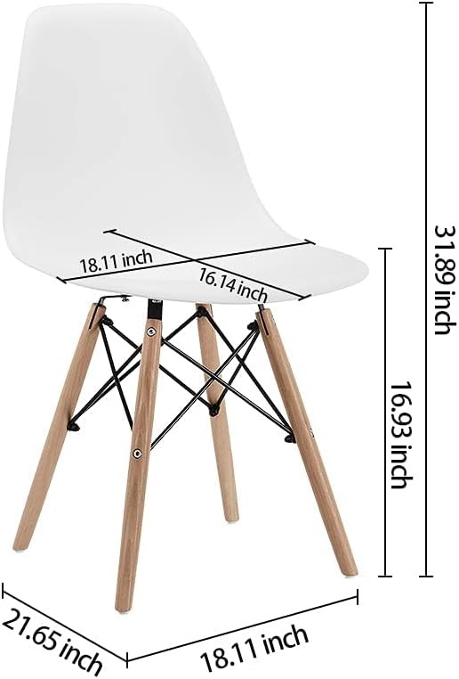 CangLong , Modern Mid-Century Side Chair with Natural Wood Legs for Kitchen, Living Dining Room, White - LeafyLoom