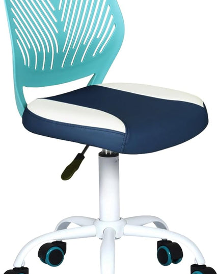 Desk Chair Small Study Chairs Armless for Children Kids Teens, Swivel Rolling Lightweight Task Chair with Wheels and Pu Leather Padded Cushion, Green/Navy - LeafyLoom