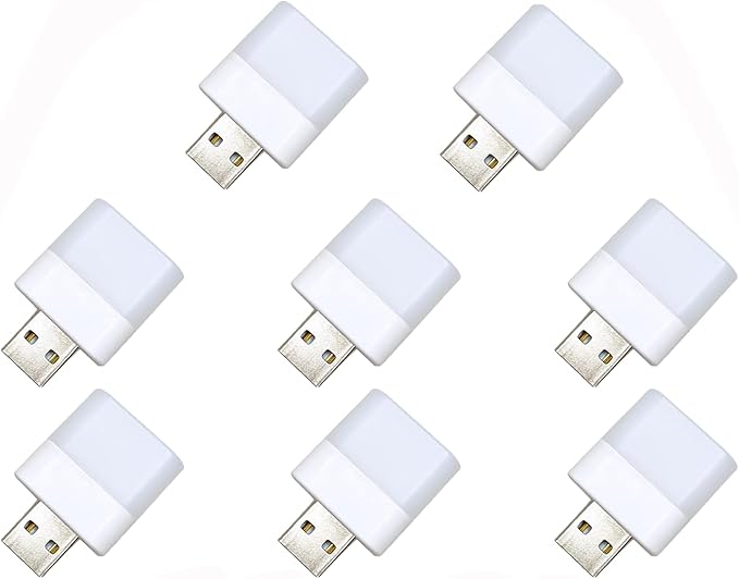 Mini USB Night Lights，Plug in LED Bulb，Flexible LED Ambient Light ，Emergency Lighting，Compact，Ideal for Bedroom，Bathroom，Nursery，Hallway，Outdoor Camping，Reading(8PCS,White) - LeafyLoom