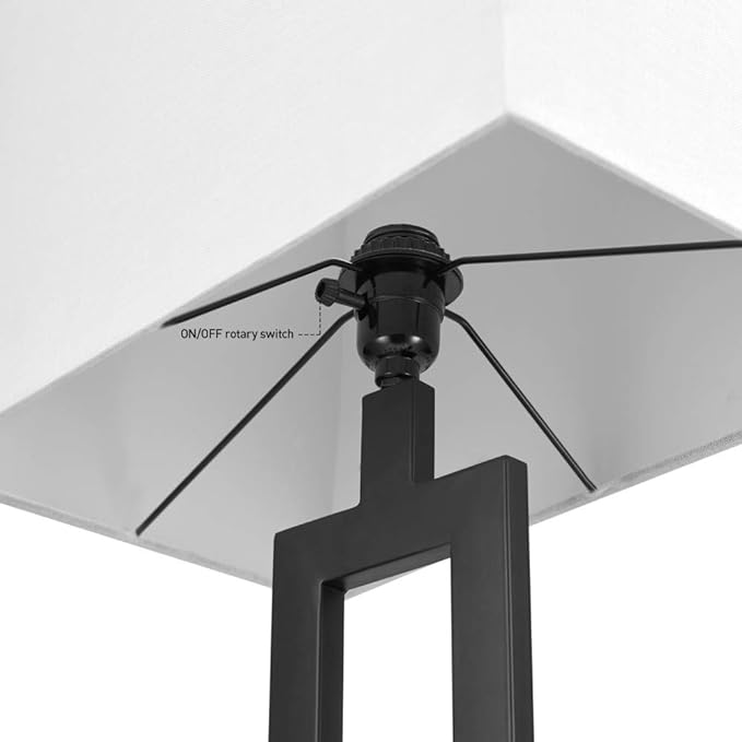 Globe Electric 67046 D'Alessio 58" Floor Lamp, Matte Black, White Linen Shade, On/Off Socket Rotary Switch - LeafyLoom