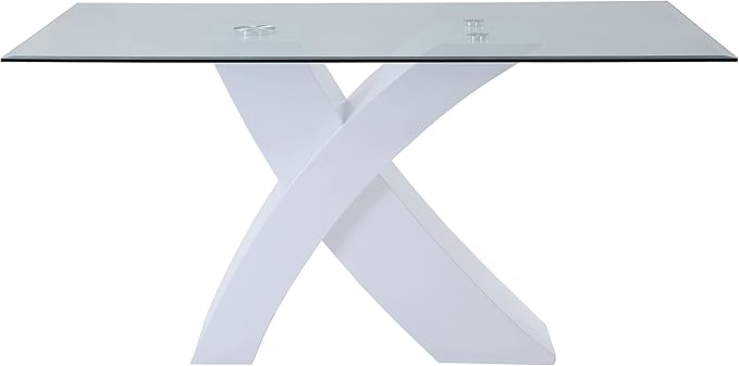 NicBex Dining Table Contemporary Kitchen Table Farmhouse Rustic Dining Table in White & Clear Glass Rectangular Dining Table, Easy Assembly, Clear + White - LeafyLoom