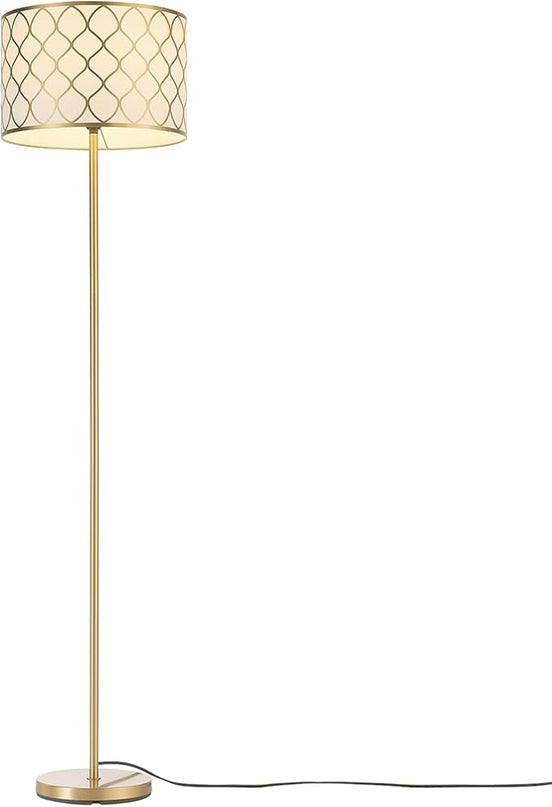 Globe Electric Novogratz x 65787 Kinsley 65" Floor Lamp, Matte Brass, Metal Mesh Over Cotton Shade - LeafyLoom