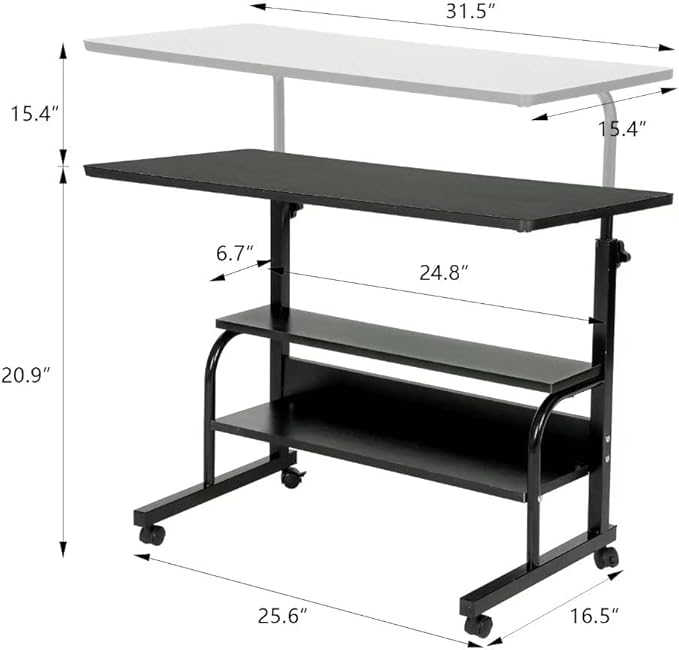 Adjustable Desk Standing Desk Small Desks for Small Spaces Portable Laptop Computer Desk Table for Bedrooms Couch Desk for Home Office Table Mobile Rolling Desk on Wheels Desk with Storage - LeafyLoom