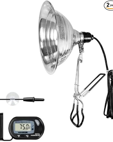 Simple Deluxe Clamp Lamp Light with Adjustable 8.5 Inch Aluminum Reflector E26 Socket & LCD Digital Aquarium Thermometer, Adjustable Lighting and Accurate Temperature Monitoring - LeafyLoom