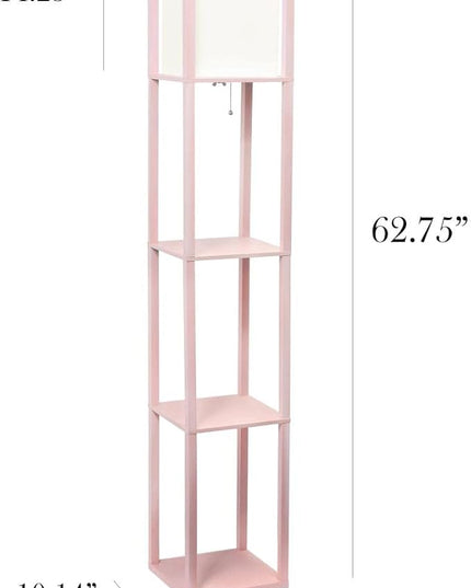 Simple Designs LF1014-LPK-2PK Three Shelf Etagere Organizer Storage Floor Lamp 2 Pack Set with White Linen Shade for Living Room, Bedroom, Office, Hallway, Light Pink - LeafyLoom
