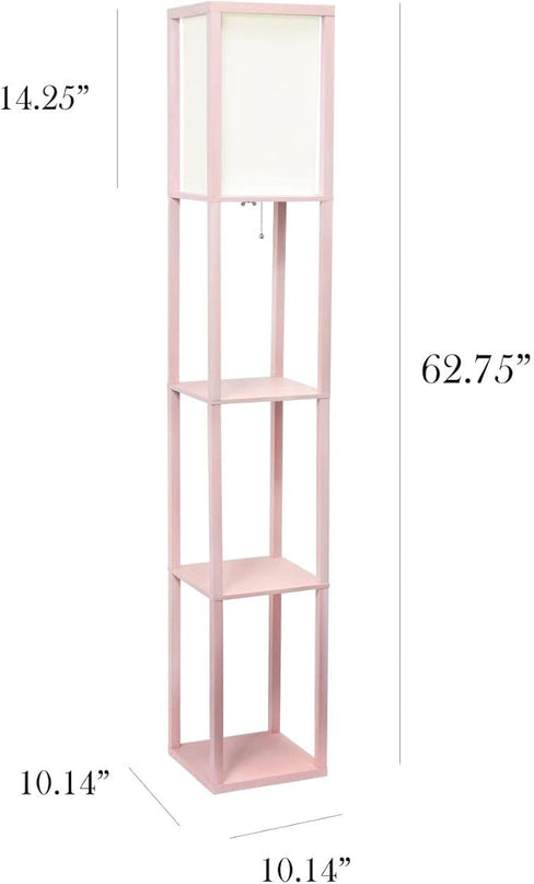 Simple Designs LF1014-LPK-2PK Three Shelf Etagere Organizer Storage Floor Lamp 2 Pack Set with White Linen Shade for Living Room, Bedroom, Office, Hallway, Light Pink - LeafyLoom