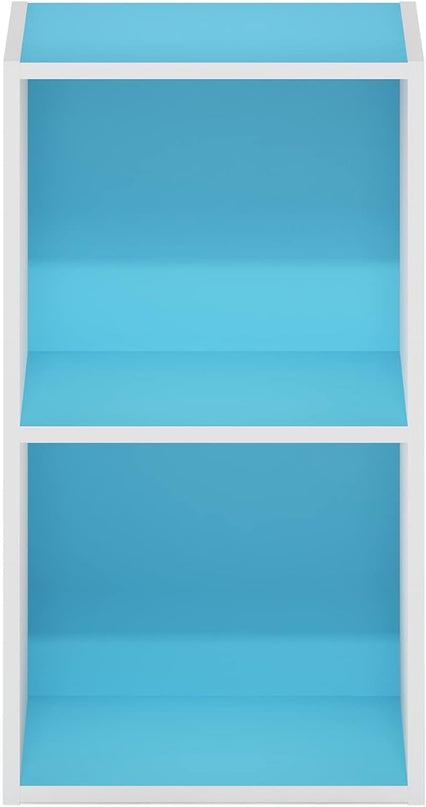 Furinno Luder Bookcase / Book / Storage, 2-Tier Cube, Light Blue/White - LeafyLoom