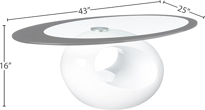Fab Glass and Mirror CTW-FAB3000 High Gloss Coffee Oval Tempered Glass Top End Side Table, White - LeafyLoom