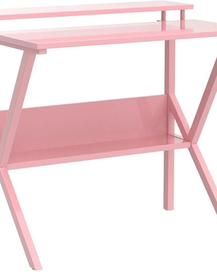 ODK Small Desk, 27.5 Inch Small Computer Desk for Small Spaces, Compact Desk with Storage, Tiny Desk Study Desk with Monitor Stand for Home Office, Pink - LeafyLoom