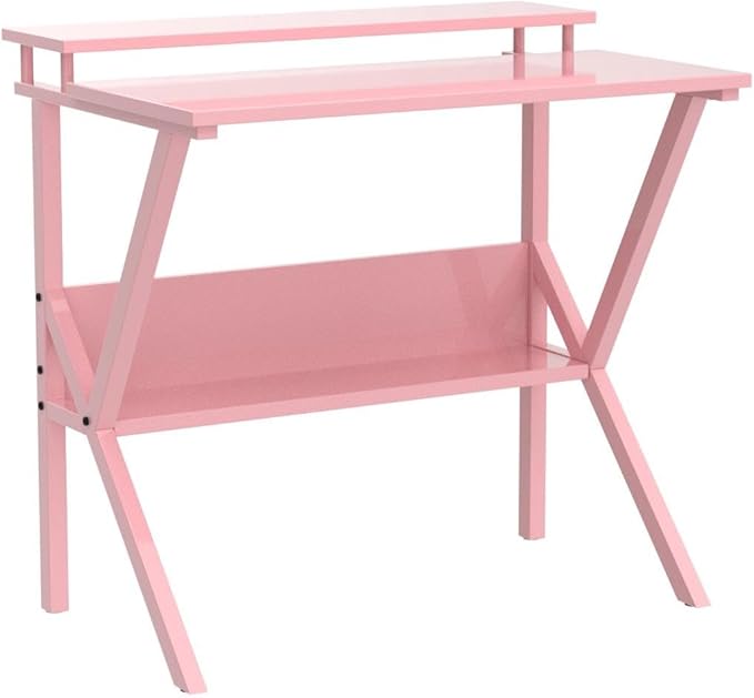 ODK Small Desk, 27.5 Inch Small Computer Desk for Small Spaces, Compact Desk with Storage, Tiny Desk Study Desk with Monitor Stand for Home Office, Pink - LeafyLoom