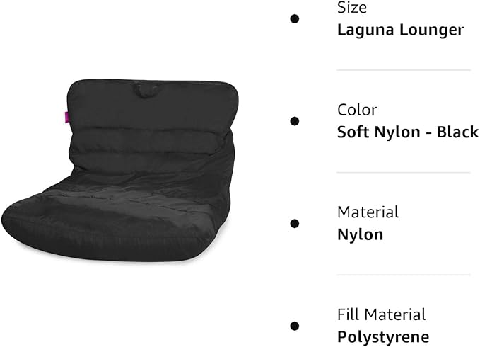 Posh Creations Structured Comfy Seat for Bedrooms and Dorm Rooms, Large Bean Bag Chair, Laguna Lounger, Black - LeafyLoom