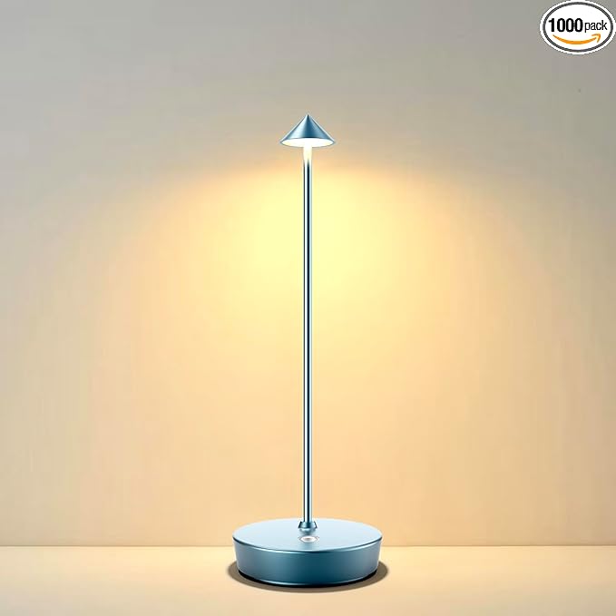 Rechargeable Cordless Table Lamp, 6000mAh LED Battery Operated Desk Lamp Touch 3 Color Stepless Dimming Portable Outdoor Waterproof Table Light for Patio/Restaurant/Dining/Home (One-Blue) - LeafyLoom
