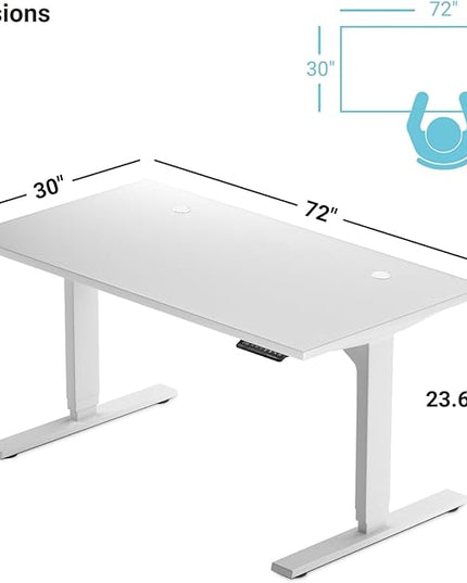 Standing Desk Bamboo top 72×30 - Adjustable Height Large Stand Up - Motorized Ergonomic Raised - Computer Desk for Home and Office - LeafyLoom