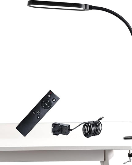 Clamp on Lamp, LED Clamp Desk Lamp, 3000 LMS, 18W, CRI>95, 3 Color Modes, 16 Brightness Levels, Eye-Caring Task Lamp with Remote for Reading, Office, 0.5H/1H Timer (Adapter Included) - LeafyLoom