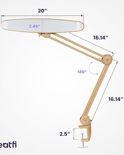 Neatfi XL 2,200 Lumens LED Task Lamp, 24W Super Bright Desk Lamp, 117 Pcs SMD LED, 4 Level Brightness, Dimmable, Task LED Light for Home, Office, Workbench (Non-CCT, Gold) - LeafyLoom