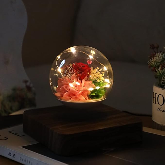 Magnetic Levitating Flower, Forever Flowers Real Eternal Roses, Levitation LED Light Bulb Lamp Floating Light, Decorative Light for Kids Lover Friends - LeafyLoom