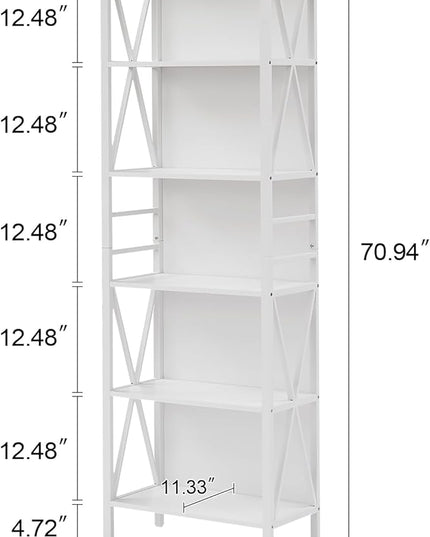 HOMISSUE Bookshelf, 6-Tier Tall Bookshelf, Rustic Wood Metal Bookshelves and Bookcases, Freestanding Open Bookshelf, Industrial Bookcase for Home Office, Living Room and Bedroom, White - LeafyLoom