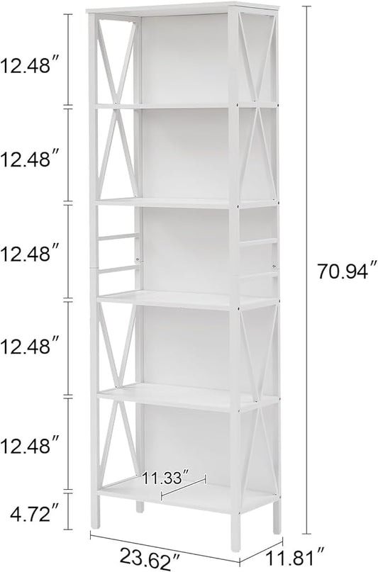 HOMISSUE Bookshelf, 6-Tier Tall Bookshelf, Rustic Wood Metal Bookshelves and Bookcases, Freestanding Open Bookshelf, Industrial Bookcase for Home Office, Living Room and Bedroom, White - LeafyLoom
