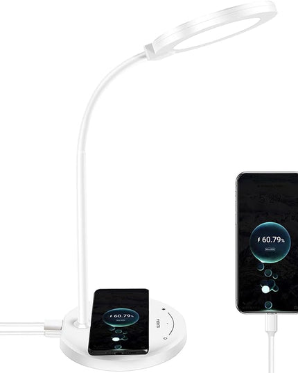 Desk Lamp, LED Desk lamp with USB Charging Port, 5 Lighting Modes 10 Brightness Levels, Sensitive Control Eye-Caring Office Lamp White - LeafyLoom