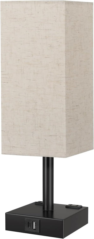 Touch Bedside Table Lamp For Nightstand - 3-Way Dimmable Night Lamp with USB A + Type C Charging Ports and two AC Outlets, Small Desk Light with E26 LED Bulb for Bedroom Living Room Dorm, BEIGE - LeafyLoom