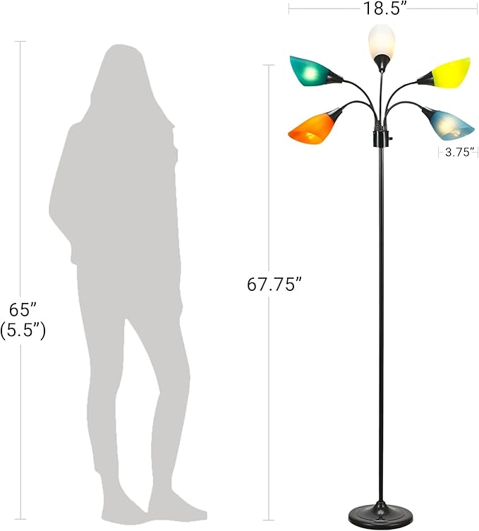 Catalina Lighting 20744-000 Medusa 5-Light Adjustable Floor Lamp, Standing Lamp, Multi-Head Lamp, Living Room Floor Light, LED Bulb NOT Included, 67.75", Multi-Color - LeafyLoom