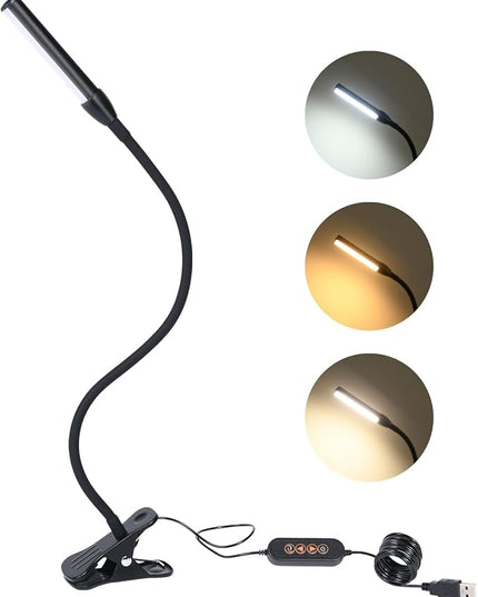 Clip on Reading Light, Clip Light, Warm & Daylight & White Light 3 Colors, Eye-Care Clamp Lamp with 10 Dimmable Illumination Modes - LeafyLoom