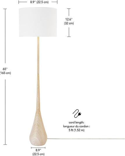 Globe Electric 52112 Kanana 65" Floor Lamp, Faux Wood, Cotton Shade - LeafyLoom