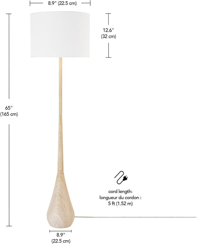 Globe Electric 52112 Kanana 65" Floor Lamp, Faux Wood, Cotton Shade - LeafyLoom
