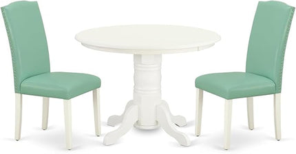 East West Furniture SHEN3-LWH-57 3 Piece Kitchen Set Contains a Round Room Table with Pedestal and 2 Pond Faux Leather Parsons Dining Chairs, 42x42 Inch - LeafyLoom