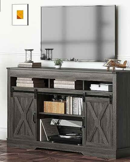 farmhouse 65+ Inch TV Stand, Tall Entertainment Center for Living Room, Bedroom, Dark Grey - LeafyLoom