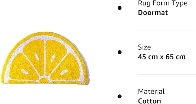 Playtime Cozy Lemon Cute Fruits Half Round Shaped Bedroom Bathroom Doorway Kitchen Floor Rug Carpet Water Absorption Non-Slip mat for Kid's Room (Yellow, 45 * 65CM) - LeafyLoom