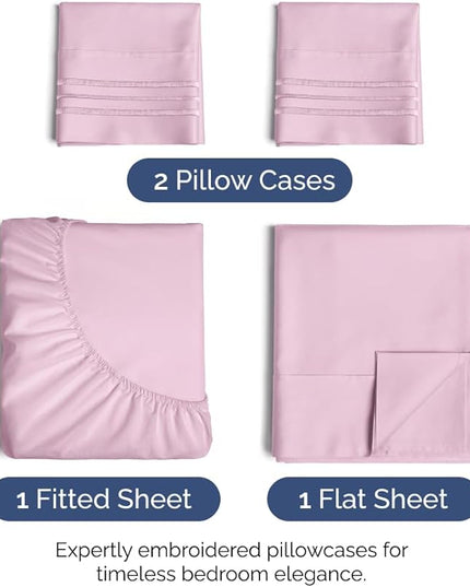 Full Size 4 Piece Sheet Set - Comfy Breathable & Cooling Sheets - Hotel Luxury Bed Sheets for Women & Men - Deep Pockets, Easy-Fit, Soft & Wrinkle Free Sheets - Light Pink Oeko-Tex Bed Sheet Set - LeafyLoom